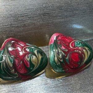 Sophia’s Holiday Swirls | Vintage Clip-On Earrings | Red Green Gold | Retro Bold
